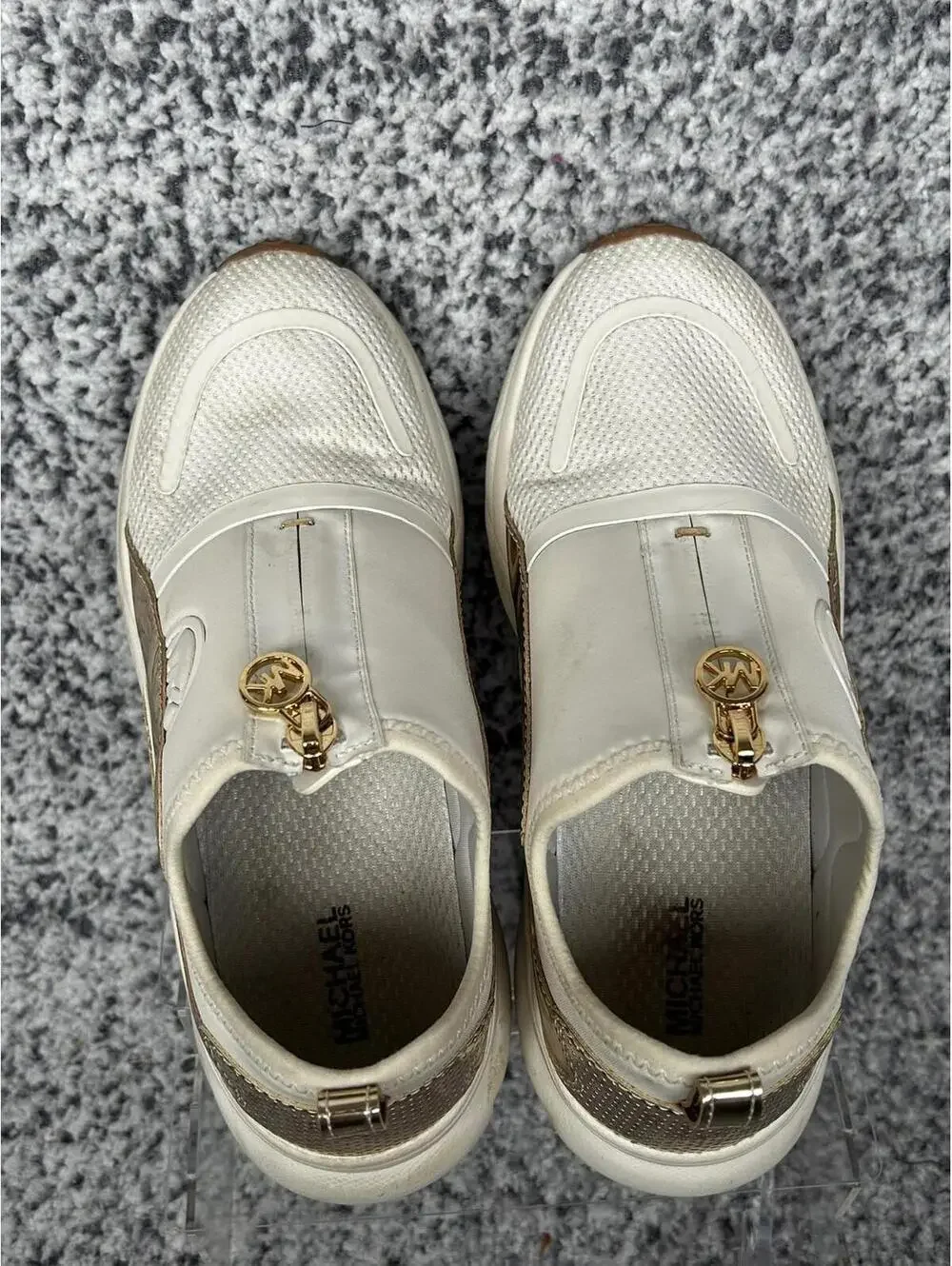 Michael Kors Womens Sami Zip Trainer Sneakers Cream/Gold Size 6.5M
